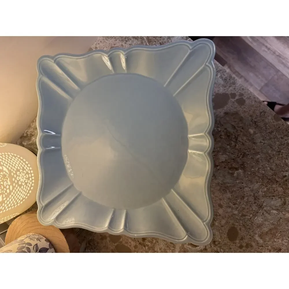 Cake Stand Square Destinos SA Portugal Sage L‎ 12.5” X 12.5” Ceramic Easy Care